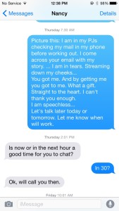 Text message about relevance of story